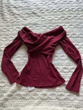 Off-Shoulder Long Sleeve Top - Deep Wine